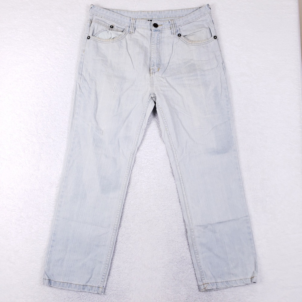 Zero Zone Baggy Jeans Mens‎ 38x30 Light Wash Y2K Skater Embroidered Streetwear